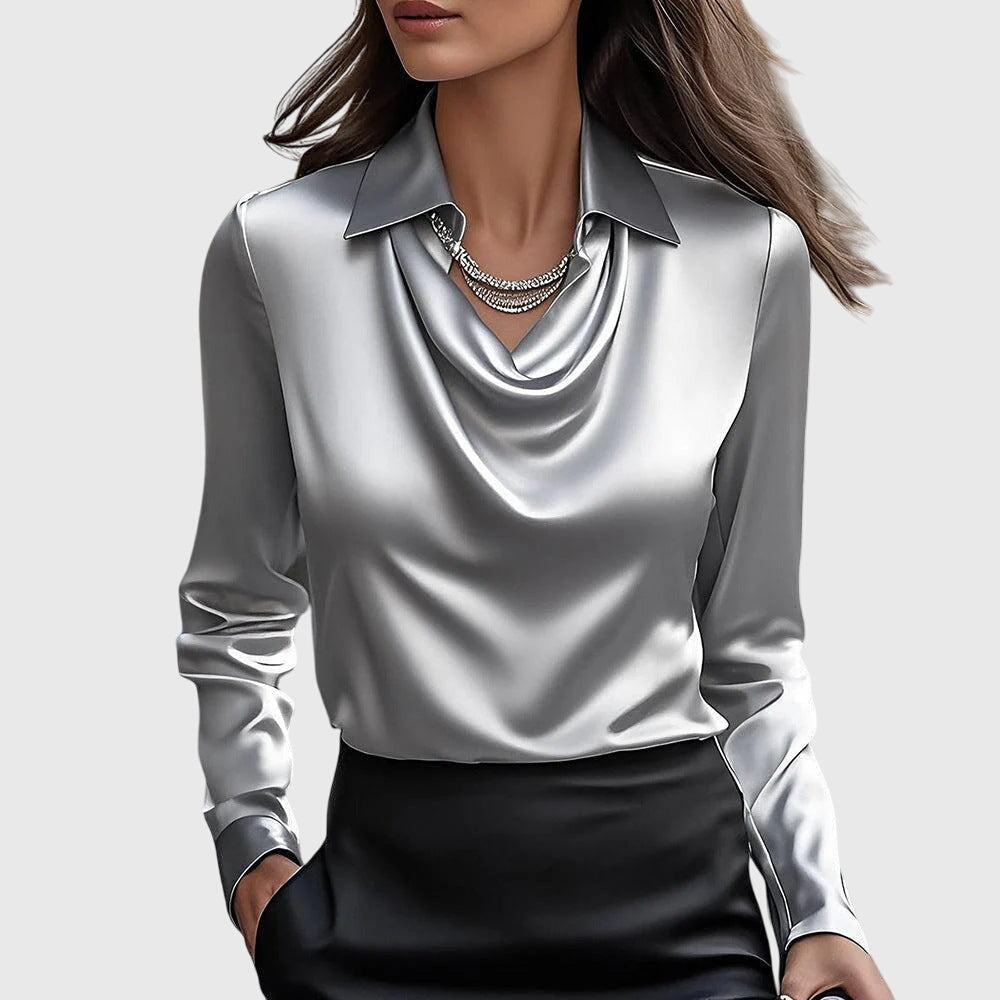 Ava™ Satin Drape Collar Blouse