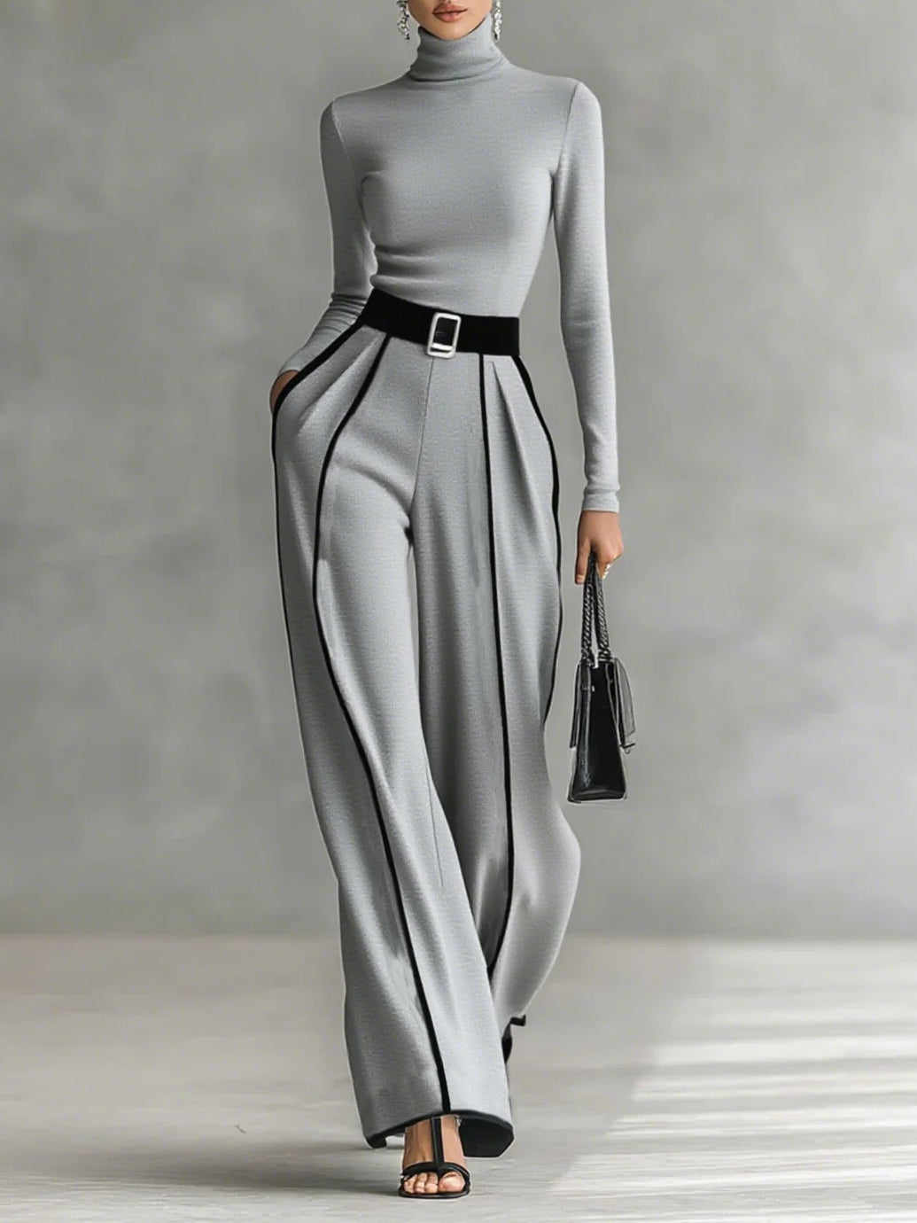 Catherine | High Neck Top & Wide Trousers Set