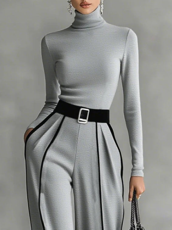 Catherine | High Neck Top & Wide Trousers Set