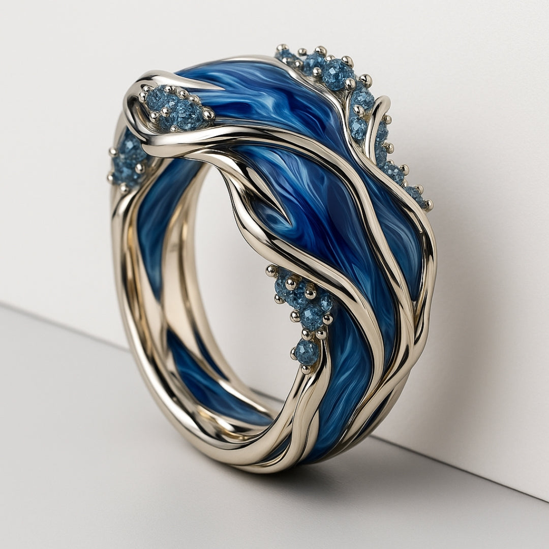 Golden Ocean Wave Ring